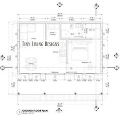 the floor plan for a tiny living room and kitchen area, with measurements on each side