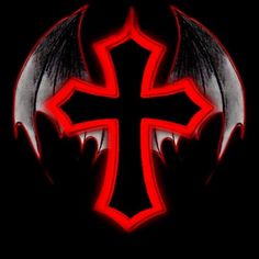 a red and black cross on a black background