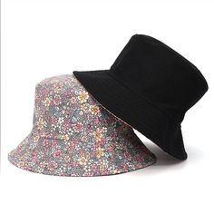 This sun-ready bucket hat comes in a soft fabrication and structured-style with a floral pattern, flat-top, and flared brim, making it a summer favorite silhouette. Specs: Floral pattern Two-sided Material: Cotton, Polyester Size: 56-58cm/22.1"-22.8" Casual Flat Brim Bucket Hat For Summer, Black Cotton Sun Hat For Summer, Casual Brimmed Sun Hat With Floral Print, Curved Brim Sun Hat With Floral Print For Beach, Wide Brim Hat With Floral Print For Summer, Summer Beach Hats With Floral Print, Spring Beach Sun Hat With Floral Print, Casual Floral Print Sun Hat For Beach, Wide Brim Floral Print Hat For Summer