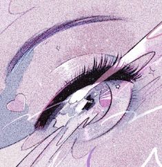 an eye with long eyelashes and hearts on it