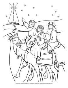 the three wise men are riding on camels with their baby jesus in his lap