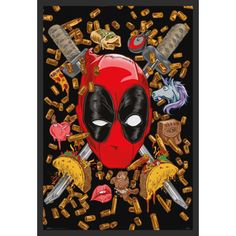 a deadpool poster with some food on it