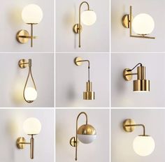 eight different types of wall lights in various shapes and sizes