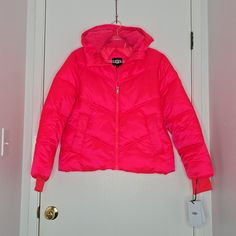 Ugg Neon Pink Ronney Cropped Puffer Jacket New With Tags Size M Oversized Pit To Pit 23" Length 24" Smoke-Free, Pet Hypoallergenic Friendly Same/Next Day Shipping Open To Offers Neon Pink Puffer, Ugg Jacket, Cropped Puffer Jacket, Womens Uggs, Neon Pink, Puffer Jacket, Puffer, Jackets & Coats, Jackets For Women