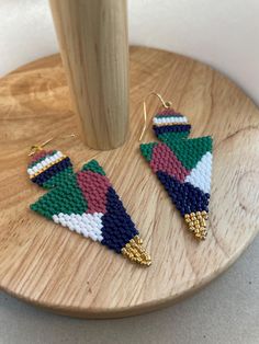 geometry pattern earrings Handmade Beaded Earrings, Earrings Triangle, Geometry Pattern, Earrings Colorful, Handmade Earrings Beaded, Beads Earrings, Earrings Geometric, Triangle Earrings, Colorful Earrings