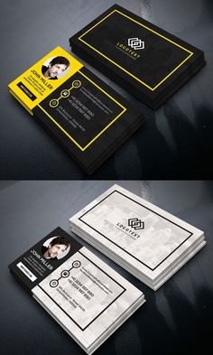 two sided business card mockup with black and yellow accents