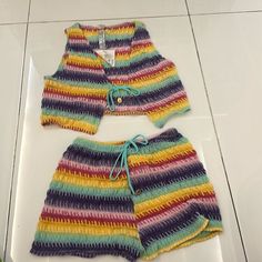 Knitted Rainbow Italian Brand Set! Brand New With Tags! Multicolor Knitted Sweater For Vacation, Knitted Multicolor Sweater For Vacation, Chunky Knit Sweater For The Beach, Purple Knit Top For Spring, Casual Purple Crochet Top For The Beach, Casual Purple Crochet Top For Vacation, Multicolor Open Knit Sweater For Vacation, Multicolor Open Knit Beach Sweater, Casual Multicolor Crochet Knitted Top