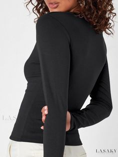 Lasaky - Sleek and Sexy Long Sleeve Shirt with Solid Color and Square Neckline Sleeve Stencil, Square Necklines, Olivia Mark, Square Neckline, Types Of Collars, Long Sleeve Shirt, Sleeve Shirt, Types Of Sleeves, Long Sleeve Shirts