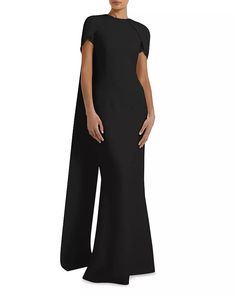 Safiyaa - Ginkgo Cape Overlay Gown Fitted Black Formal Cape, Elegant Black Fitted Cape, Black Fitted Gown With Cape Sleeves, Black Fitted Cape Dress, Chic Black Cape With Cape Sleeves, Cape Dresses, Cape Gown, Black Cape, Silk Gown