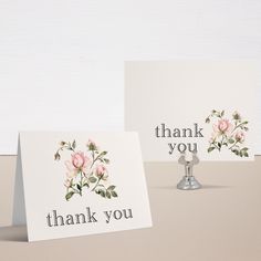 two thank you cards with pink roses on them