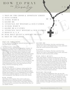 an image of a rosary with the words how to pray on it and instructions for prayer