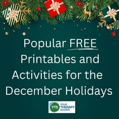 a christmas tree with presents on it and the words, popular free printables and activities for the december holidays