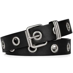 PRICES MAY VARY. 【STYLISH PU LEATHER BELT】--- Our grommet PU leather belt adopts a very modern design. The whole body part is made of PU leather +metal eyelets, just take it and be a stylish person. 【4 SIZES FOR CHOICE】--- With grommets along our punk waist belt, it can be adjustable according to your body size. Belt Width: 1.2 inch. Suitable for waistline: 39" long belt for waist under 33", 43" long belt for waist under 37", 47" long belt for waist under 41", 51" long belt for waist under 45". Black Punk Belt With Rivets, Edgy Black Belt Buckles, Edgy Adjustable Belts With Rivets, Edgy Adjustable Belt With Rivets, Trendy Black Belt With Metal Pin Buckle, Trendy Black Belts With Rivets, Black Punk Chain Belt With Belt Loops, Punk Black Chain Belt With Belt Loops, Black Chain Belt With Belt Loops For Festivals