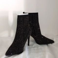 On Your Next Outing You Will Make A Statement That You're Still Fierce With These Black And Silver Rhinestone Boots. These Boots Have Never Been Worn, And They Are A Size 11 Wide. Very Comfortable. And Trust Me, When You Wear These Boots You Will Turn Heads. Only Problem With This Item Is The Shoe Box Has A Dent, And A Tear In It. Black Evening Boots With Rhinestones, Black Rhinestone Boots For Evening, Black Evening Boots With Bling, Black Rhinestone Boots For Formal Occasions, Elegant Black Boots With Bling, Trendy Rhinestone Heels For Fall, Black Party Boots With Bling, Black Embellished Boots For Night Out, Black Rhinestone Boots For Fall