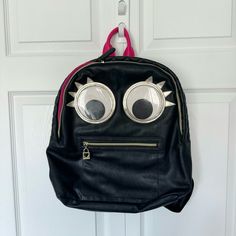 Vintage Rare Betsey Johnson Googly Eyes Backpack Great Condition, Exterior Shows Some Marking From Gentle Wear. Pink Is Peeling Away A Bit On The Top Handle As Shown. Plastic Eyes Have Some Scratches. Interior Is Super Clean. Fun Everyday Standard Backpack, Fun Black Standard Backpack, Fun Everyday Backpack, Fun Rectangular Backpack For Everyday Use, Bags Vintage, Googly Eyes, Betsey Johnson Bags, Super Clean, Wear Pink