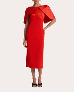 Rooted in elegance, the Barb dress is overlaid with tulip-inspired sleeves to create a cape-like effect. Darted bodice seams bring tailored shape to this heavy crepe midi. Zip closure Tulip sleeve overlay Darted bodice seams Vented back hem Heavy crepe Self: 92% polyester, 8% elastane Lining: 97% polyester, 3% lycra Dry clean only Made in Turkey Size & Fit Model (wearing size FR 36 / US 4): 5ft 9in tall Fits true to size Please note, below measurements reflect Safiyaa's size chart, not the actua Tulip Sleeve, Red Cocktail Dress, Turkey Size, Stretch Crepe, Crepe Dress, Scarlet, Bodice, Cape, Fitness Models