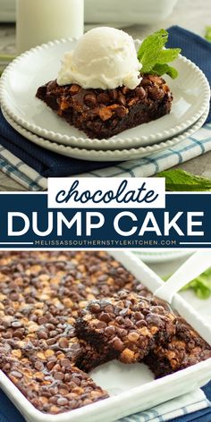 Satisfy your cravings with this easy dessert idea! This Chocolate Dump Cake recipe features a cake mix topped with a combination of classic semi-sweet chocolate chips and white chocolate chips for a decadent finish. Serve this yummy treat perfect for any occasion! Peanut Butter Dump Cake, Dump Cake Recipes Chocolate, Chocolate Dump, Chocolate Dump Cake, Southern Style Kitchen, Chocolate Chip Pie, Cake Brownie, Dump Cake Pumpkin