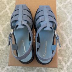 Blue Anthropologie Fisherman Sandal In Size 8. New With Tags Never Worn. Blue Sandals With Buckle Closure And Round Toe, Blue Round Toe Sandals With Buckle Closure, Casual Light Blue Ankle Strap Sandals, Blue Flat T-strap Sandals For Summer, Summer Blue Flat T-strap Sandals, Blue T-strap Sandals With Round Toe For Summer, Blue Open Toe T-strap Sandals, Blue Casual T-strap Open Toe Sandals, Blue Casual Open Toe T-strap Sandals