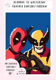 an image of deadpool and wolverine cross stitch pattern with the words crochet