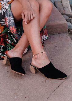 DETAILS Slip into warmer weather with our Comfort Calls Suede Heeled Mule. Featuring faux suede material on stacked block heels, a pointed closed toe, a flat sole, and a lightweight slip-on silhouette! They are so comfy to wear all day and they also runs more true to size. Heel Height: 2” Fit True Slip On Pointed Toe Suede Fabrication Padded Insole Stacked Heel Slides Outfit, Heeled Mule, Black Suede Heels, Fake Tan, Makeup Stain, Suede Material, Flat Espadrille, Suede Heels, Stacked Heel