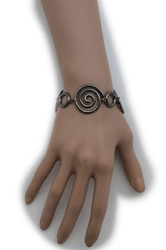 Women Fashion Charms Bracelet Condition: Brand new Color:  Pewter gunmetal Wrist size:  7 1/2" - 9" wrist   Width: About 1" Nickel-free Spiral Metal Jewelry, Trendy Adjustable Spiral Jewelry, Adjustable Metal Swirl Jewelry, Adjustable Spiral Metal Bracelet, Adjustable Nickel-free Swirl Jewelry, Charm Chain, Charms Bracelet, Chain Fashion, Jewelry Bracelet