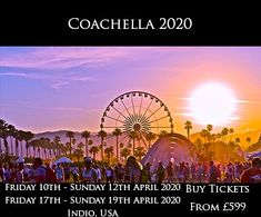 a poster for coachella's summer concert with the sun setting in the background