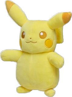 a yellow stuffed animal that looks like pikachu from the pokemon movie is standing upright