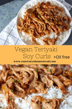 vegan teriyaki soy curls and oil free rice