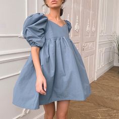 파티 드레스, Streetwear Summer, Bridal Party Dresses, Solid Color Dress, Mini Dress Casual, Puffed Sleeves Dress, Dress Silhouette, Mini Dresses Summer, Boho Casual