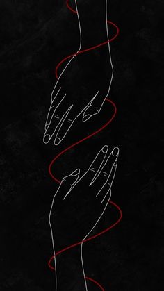 two hands touching each other on a black background with red lines in the foreground