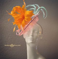 Fitted Orange Hats For Spring, Fitted Hats With Pinched Crown For Summer, Fitted Summer Hats With Pinched Crown, Fitted Summer Hat With Pinched Crown, Summer Fascinator With Pinched Crown, Orange Fascinator For Spring Races, Orange Spring Fascinator For Races, Spring Races Orange Fascinator, Orange Fitted Headpiece For Kentucky Derby