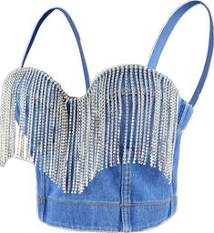 Spring Party Trendy Denim Top, Trendy Spring Denim Top For Party, Trendy Denim Blue Top For Party, Blue Sleeveless Denim Top For Party, Trendy Blue Denim Top For Party, Trendy Denim Party Tops, Trendy Denim Tops For Party, Denim Blue Tops For Summer Party, Denim Blue Summer Party Top