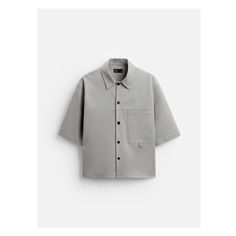 Boxy fit overshirt made of stretch cotton fabric. Lapel collar and short sleeves. Chest patch pocket with metal ring detail. Front button closure. Cotton Short Sleeve Work Shirt With Patch Pockets, Cotton Short Sleeve Shirt With Patch Pockets For Work, Modern Short Sleeve Shirt With Pockets, Urban Short Sleeve Shirt With Pockets, Modern Short Sleeve Shirt With Pockets For Work, Urban Cotton Collared Tops, Casual Streetwear Tops With Lapel Collar, Modern Collared Tops With Pockets, Modern Collared Top With Pockets