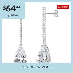 Features: Quick ShipEarring Back: PostSetting: ProngStone Cut: PearMetal Color: WhiteEarring Length: 1 1/2 InchEarring Width: 8.6mmRounded Carat Weight: 3 1/4 Ct. T.w.Care: Wipe CleanStone Type: 1 Cubic ZirconiaEarrings Style: Drop EarringsMetal: Sterling SilverCountry of Origin: Imported White Cubic Zirconia Teardrop Earrings In Fine Jewelry Style, White Cubic Zirconia Linear Earrings, White Cubic Zirconia Linear Earrings For Pierced Ears, White Brilliant Cut Drop Earrings, White Cubic Zirconia Dangle Earrings, White Linear Earrings With Diamond Accents And Cubic Zirconia, Fine Jewelry Linear Earrings With Prong Setting In White, White Cubic Zirconia Linear Earrings With Prong Setting, White Cubic Zirconia Teardrop Earrings With Prong Setting