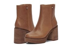 Lucky Brand Oxina - Women's Boots : Latte : With a timeless round toe, a stacked block heel, and a sleek profile, the Lucky Brand Oxina Bootie Heels are undeniably stylish and endlessly versatile. Leather upper. Man-made lining and insole. Zippered closure for easy entry. Durable rubber outsole. Imported. Measurements: Heel Height: 3½ in. Platform Height: ¼ in. Casual Block Heel Boots With Padded Heel, Women’s Brown Boots, Medium Width Boots With Removable Insole And Block Heel, Chic Block Heel Boots With Branded Insole, Trendy Brown Heeled Boots With Chunky Platform, Brown Heeled Boots For Fall, Medium Width, Brown Leather Boots With 4-inch Heel, Lucky Brand Booties, Chunky Ankle Boots