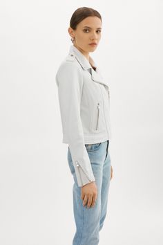 Classic, edgy, and oh-so-flattering, the Donna biker jacket is the wardrobe staple you've been waiting for. With its sharp notch lapels, zippered sleeves, and asymmetrical zipper, this iconic top-piece offers vintage appeal with a flawlessly tailored fit. Designed with premium leather that only becomes more appealing with age, the Donna is guaranteed to stick around. Leather Biker Jacket, Classic Leather, Biker Jacket, You've Been, Wardrobe Staples, Zip Pockets, Normcore, Zipper, Wardrobe