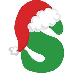 the letter s with a santa hat on it's head is green and white