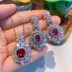 Ruby Gemstone Jewelry Sets for Women Earrings Pendant Necklace Eid Wallpaper, Blue Jewelry Set, Diamond Jewelry Set, Inlaid Jewelry, Earrings Stone, Bridal Jewelry Collection, Ruby Pendant, Silver Jewellery Sets, Earrings Pendant