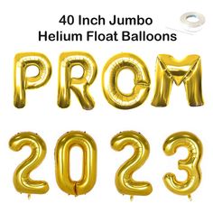 helium balloons in the shape of letters spelling prom 2012, with white background and text underneath