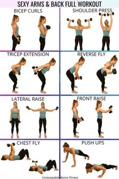 a woman doing exercises with dumbbells and exercise balls in her hands for back workout