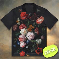 Black Floral art unisex button up shirt Description: * Featherlight and moisture-wicking material * 65% recycled polyester, 35% polyester * Fabric weight: 2.95 oz/yd² (100 g/m²) * Breathable and moisture-wicking material * Regular fit * UPF50+ protection SHIPPING INFO: Our average shipping time is 4 business days after fulfilment (2-7 days) depending on the order's destination. Shipping speeds by country: * USA, United Kingdom, France, Denmark, Austria, Latvia, Lithuania, Switzerland - 2-5 days Spring Streetwear Shirt With All Over Print, Black Shirt With Custom Print For Summer, Black Floral Print Camp Shirt For Spring, Black Collared Hawaiian Shirt With Graphic Print, Black Shirt With Sublimation Print For Summer, Black Camp Shirt With Camp Collar For Spring, Black Camp Collar Shirt For Spring, Black Cotton Hawaiian Shirt For Spring, Spring Black Cotton Hawaiian Shirt