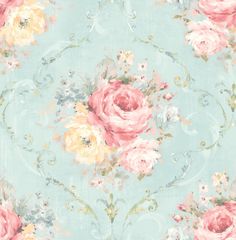 Sample Bouquet Wallpaper in Green & Multi Shabby Chic Wallpaper, Floral Wallpapers, Chic Wallpaper, Cottage Inspiration, Victorian Garden, Garden Pattern, W Wallpaper, English Cottage, Floral Color