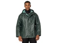 Helly Hansen Highliner Jacket - Men's Jacket : Dark Green : A durable jacket design for work wear, the Helly Hansen Highliner Jacket is both waterproof, oil and cold-resistant while being generously cut so it easily fits over your clothing. Zipper jacket closure with double storm flap and snap button closure. Attached three panel hood with drawstrings. Long sleeves and straight hemline. .45 P-Series polyvinyl chloride on high-quality cotton canvas, 450 g/m² insulation. Machine washable. Imported Waterproof Utility Outerwear For Outdoor Work, Utility Waterproof Parka For Outdoor Work, Waterproof Hooded Outerwear For Outdoor Work, Hooded Weatherproof Windbreaker For Work, Weatherproof Hooded Windbreaker For Work, Utility Style Weatherproof Parka For Rainy Weather, Weatherproof Utility Parka For Rainy Weather, Weatherproof Parka For Outdoor Work In Fall, Weatherproof Green Parka For Rainy Weather