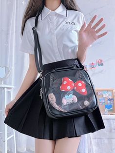 This price is for an ita bag, an ita bag net insert, and 2 detachable shoulder straps only.   	 		 			Size 			Free Size 		 		 			Length 			24 		 		 			Height 			23 		 		 			Depth 			7 		 		 			Shoulder Strap Length 			126 Cute Portable Black Shoulder Bag, Black Top Handle Satchel For School, Cute Black Shoulder Bag With Detachable Strap, Cute Black Handheld Shoulder Bag, Cute Black Satchel With Adjustable Strap, Cute Black Large Capacity Satchel, Cute Handheld Black Shoulder Bag, Cute Black Satchel With Large Capacity, Cute Large Capacity Black Satchel