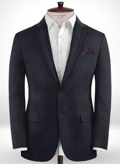 Showscase your sophisticated dressing style in our Napolean Mini Stripe Dark Blue Wool Jacket. Crafted from wool blend, the jacket presents a classic silhouette and stripes that will make you look dapper at your formal events. Stay a step ahead in fashion when it comes to men's suiting. 
 
 Look Includes  Napolean Mini Stripe Dark Blue Wool Fabric  Two Button Jacket Style  Notch Lapel  Real Horn Royal Buttons  Single Vent  Three Cuff Buttons   
 You can change the look during customization if re Semi-formal Pinstripe Blazer With Long Sleeves, Semi-formal Pinstripe Long Sleeve Blazer, Semi-formal Long Sleeve Pinstripe Blazer, Pinstripe Lapel Collar Outerwear For Formal Occasions, Formal Pinstripe Outerwear With Lapel Collar, Elegant Pinstripe Blazer With Lapel Collar, Pinstripe Long Sleeve Semi-formal Suits, Formal Pinstripe Wool Outerwear, Formal Pinstripe Blazer With Welt Pockets