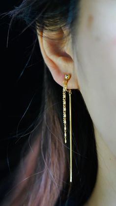 Adjustable Hypoallergenic Gold Linear Earrings, Everyday Gold Plated Threader Earrings, Gold Hypoallergenic Dangle Threader Earrings, Modern Gold Hypoallergenic Threader Earrings, Minimalist Gold Plated Linear Earrings With Adjustable Chain, Minimalist Linear Dangle Earrings With Adjustable Chain, Minimalist Yellow Gold Plated Threader Earrings, Dainty Gold Hypoallergenic Threader Earrings, Gold Dainty Dangle Linear Earrings