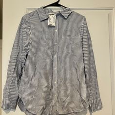 H & M Striped Shirt Women Size S. New With Tags H&m Summer Shirt For Everyday Wear, Classic Button-up Tops By H&m, Classic Button-up Tops From H&m, Classic Button-up H&m Tops, Classic H&m Button-up Tops, H&m White Relaxed Fit Shirt, White Relaxed Fit Shirt By H&m, Casual H&m Blouse With Button Closure, White Relaxed Fit H&m Shirt