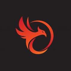 an orange and red bird logo on a black background