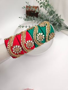 Add ethnicity and charm to your beautiful personality with these uniquely designed and handcrafted silver alike bangles. The intricate work gives combo set a very appealing and eye catching look.Pair them up with any semi formal or casual attire and win compliments for your unique choice! Material: raw silk fabric hand embroidered Style: ethnic Boho & hippie Sold as set i.e 2 bangles Beautiful Personality, Raw Silk Fabric, Thread Bangles, Red Thread, Black Thread, Casual Attire, Your Beautiful, Raw Silk, Boho Hippie