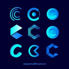 abstract shapes in blue and white on a dark background with the text, designed by graphic